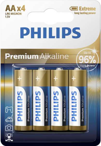 PHILIPS Batterie 11430679 LR6 / AA Premium Alkaline B4 4-teilig