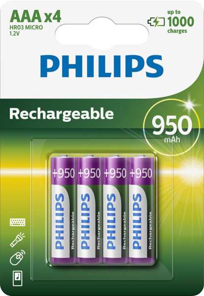 PHILIPS Batterie (wiederaufladbar) 11430683 R03 / AAA MULTILIFE 950 mAh B4 4-teilig