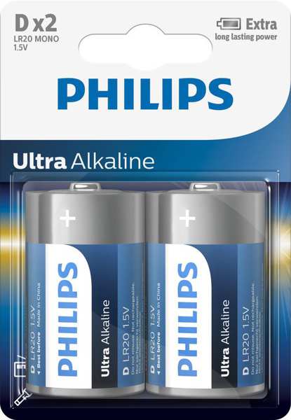 PHILIPS Batterie 11430690 LR20 / D Ultra Alkaline B2 2-teilig