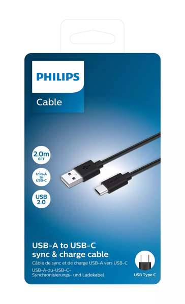 PHILIPS Phone data cable 11430824 Cable 2.0m USB-A to C