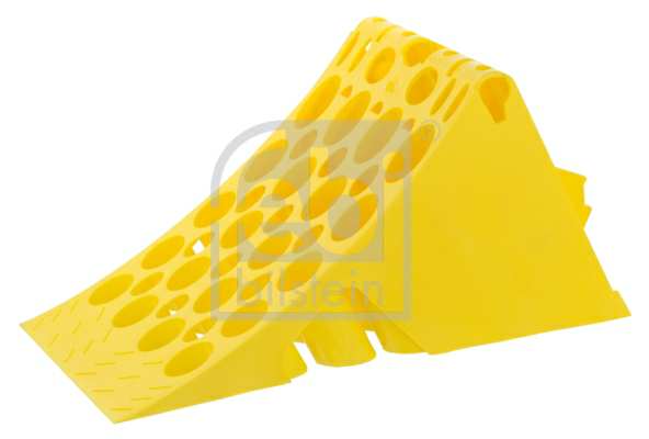 SWAG/FEBI Wheel prop wedge 872302 Length [mm]: 470, Width [mm]: 200, Thickness [mm]: 230, Radius [mm]: 555, Axle Load to [t]: 13, DIN/ISO: 76051, Colour: yellow, Material: Plastic, Supplementary Article/Info 2: Handle in housing