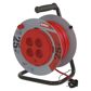 EMOS Cable reel 11446389 Cable drum with fixed center, 25 m, wire cross-section: 1.5 mm2, 230 V, 13 A, IP20, number of sockets: 4, insulation type: PVC, thermal release fuse, wire: H05VV-F3G, max. load wound up: 4.35 A max./1,000 W, max. load broken down: 13 A max./3,000 W, child lock, other functions: guide loop, drum locking brake, switch, dimensions: 250 mm 1.