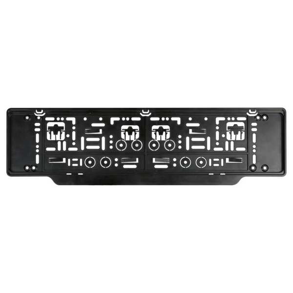 LAMPA Kennzeichenhalter (universal) 11442413 Universelles hinteres Kennzeichenträger-Set, 531x146 mm, enthält: 1 Plattenträger, 4 zentrale Kunststoffclips, 8 Kunststoffabstandshalter, 4 selbstschneidende Schrauben, 4 Metallunterlegscheiben, 3 blaue Befestigungsknöpfe, 1 weißer Befestigungsknopf 1.