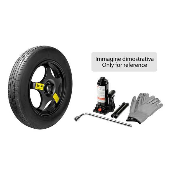 LAMPA Spare wheel kit 11442276 Light alloy - 125/70-18 - Compact spare wheel set, contents: 1 compact spare wheel with pre-installed rubber, 1 jack specific to the vehicle, 1 wrench for unscrewing the screws, 1 pair of gloves, 1 fabric bag