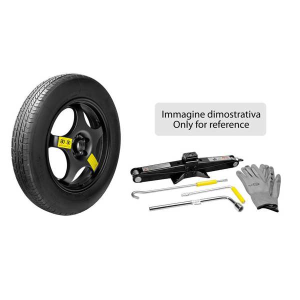 LAMPA Spare wheel kit 11442273 Light alloy - 125/70-18 - Compact spare wheel set, contents: 1 compact spare wheel with pre-installed rubber, 1 jack specific to the vehicle, 1 wrench for unscrewing the screws, 1 pair of gloves, 1 fabric bag