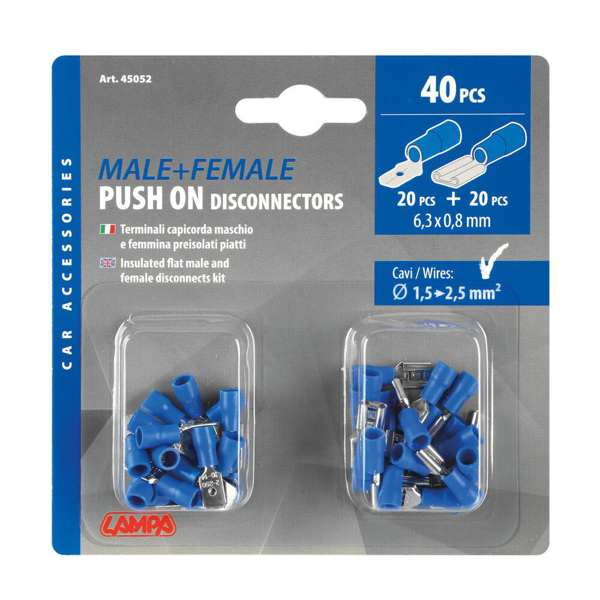 LAMPA Leitungsverbinder 579056 40 PCs/Pack, d: 6,3 x 0,8 mm, blaue Folie (DAD) 20 Stück + Blausieger (Mutter) 20 PCs, 1,5-2,5 mm2 Kabel 1.