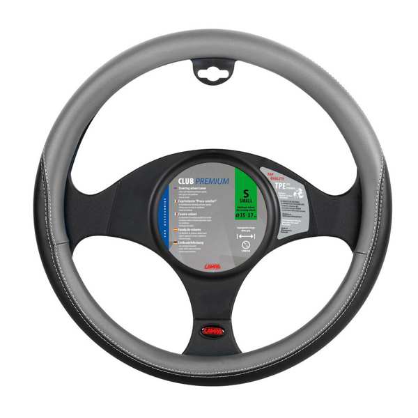 LAMPA Steering wheel cover 578595 "Club" TPE, Size: "S" - Diameter: 35 - 37 cm, Color: Black+Gray 1.