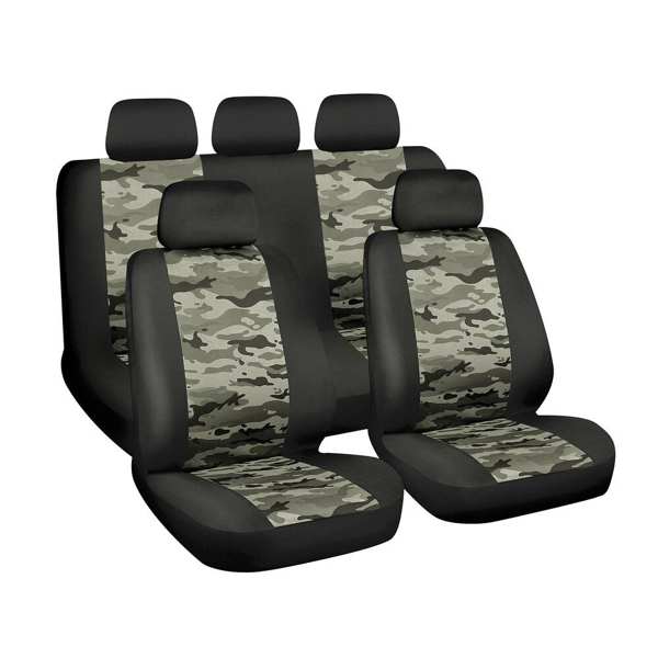 LAMPA Sitzbezug 579398 "Camo -ger", volles Set. 2pcs vorne + 2 hinten + 5pcs Kopfstützenabdeckung. Einfache Installation, universelle Größe, Polyester. Für Sitze mit seitlichen Airbags anwendbar! 1.