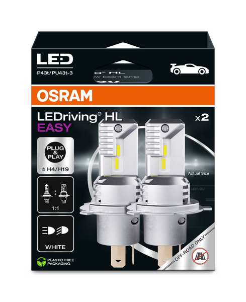 OSRAM LED-Glühbirne 11392927 OFF-ROAD-Lampe, im Straßenverkehr nicht zulässig! LEDriving® HL EASY H4/H19, 12V, 18,7W/19,0W, 2 Stück/Blister
Lampenart: LED, Spannung [V]: 12, Nennleistung [W]: 18.7/19.0, Sockelausführung Glühlampe: P43t, PU43t-3, Gebindeart: Box
Kann aus Gründen der Qualitätssicherung nicht zurückgenommen werden! 1.