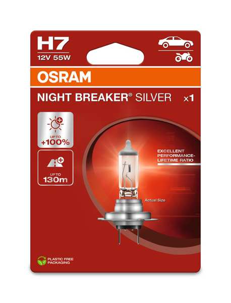 OSRAM Bulb 10372209 NIGHT BREAKER SILVER, 1 db/bliszter
Lamp Type: H7, Voltage [V]: 12, Rated Power [W]: 55, Base design light bulb: PX26d, Packing Type: Blister Pack
Cannot be taken back for quality assurance reasons! 1.