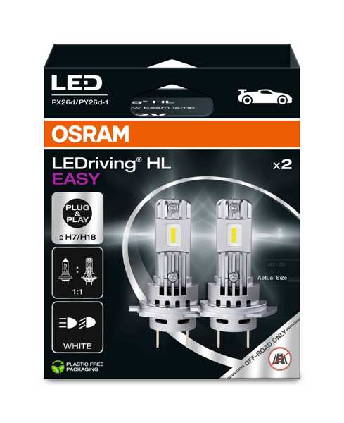 OSRAM LED-Glühbirne 11392936 OFF-ROAD Lampe, im Straßenverkehr nicht zulässig! LEDriving® HL EASY H7/H18, 12V, 16,2W, 2 Stk./Box
Lampenart: LED, Spannung [V]: 12, Nennleistung [W]: 16.2, Sockelausführung Glühlampe: PX26d, PY26d-1, Gebindeart: Box
Kann aus Gründen der Qualitätssicherung nicht zurückgenommen werden! 1.