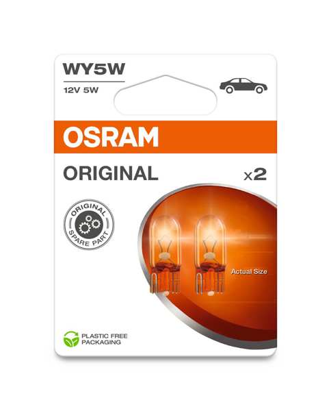 OSRAM Glühlampe 11054278 Lampenart: WY5W, Spannung [V]: 12, Nennleistung [W]: 5, Sockelausführung: W2,1x9,5d 
Lampenart: WY5W, Spannung [V]: 12, Nennleistung [W]: 5, Sockelausführung Glühlampe: W2.1x9.5d, Gebindeart: Blisterpack
Kann aus Gründen der Qualitätssicherung nicht zurückgenommen werden! 1.