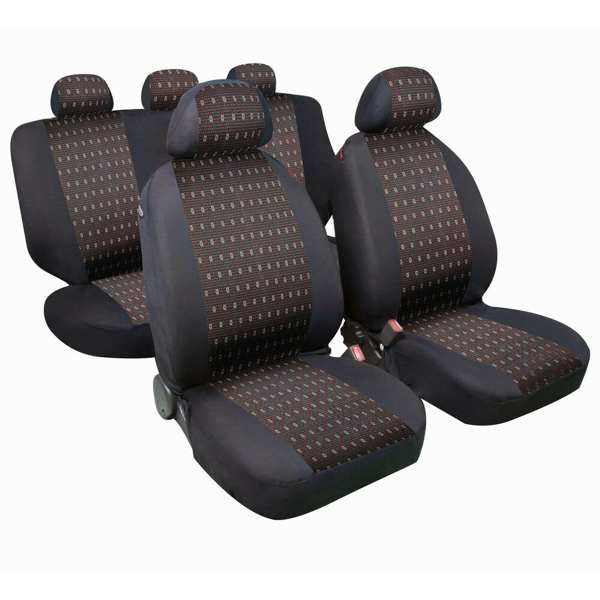 LAMPA Seat cover 579514 "Square", full set, red. 2pcs front + 2 rear + 5pcs headrest cover. Simple installation, universal size, polyester. Applicable for seats with lateral airbags! 1.