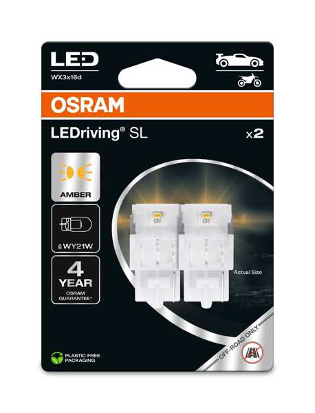 OSRAM LED-Glühbirne 11392945 OFF-ROAD Lampe, im Straßenverkehr nicht zulässig! LEDriving® SL, WY21W, 12V, 1,3W, 2 Stk./Blister
Lampenart: LED, Spannung [V]: 12, Nennleistung [W]: 1,3, Sockelausführung Glühlampe: WX3x16d, Gebindeart: Blisterpack
Kann aus Gründen der Qualitätssicherung nicht zurückgenommen werden! 1.