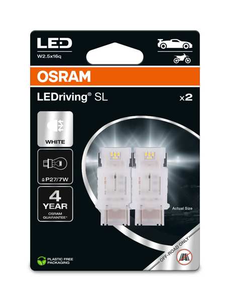 OSRAM LED-Glühbirne 11392911 OFF-ROAD-Lampe, im Straßenverkehr nicht zulässig! LEDriving® SL, P27/7W, 12V, 2W, 2 Stück/Blister
Lampenart: LED, Spannung [V]: 12, Nennleistung [W]: 1,7, Sockelausführung Glühlampe: W2.5x16q, Gebindeart: Blisterpack
Kann aus Gründen der Qualitätssicherung nicht zurückgenommen werden! 1.