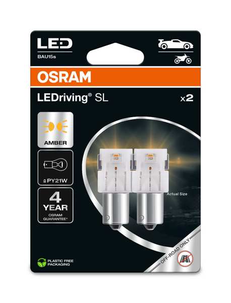 OSRAM LED-Glühbirne 11392952 OFF-ROAD Lampe, im Straßenverkehr nicht zulässig! LEDriving® SL, PY21W, 12V, 1,3W, 2 Stk./Blister
Lampenart: PY21W, Spannung [V]: 12, Nennleistung [W]: 1,3, Sockelausführung Glühlampe: BAU15s, Gebindeart: Blisterpack
Kann aus Gründen der Qualitätssicherung nicht zurückgenommen werden! 1.