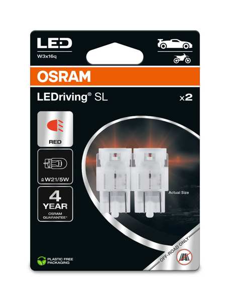 OSRAM LED-Glühbirne 11392953 OFF-ROAD Lampe, im Straßenverkehr nicht zulässig! LEDriving® SL, W21/5W, 12V, 1,7W, 2 Stk./Blister
Lampenart: LED, Spannung [V]: 12, Nennleistung [W]: 1,7, Sockelausführung Glühlampe: W3x16q, LED-Lichtfarbe: rot, Gebindeart: Blisterpack
Kann aus Gründen der Qualitätssicherung nicht zurückgenommen werden! 1.