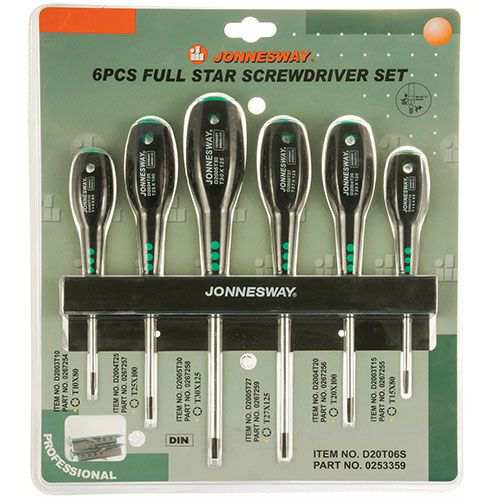 JONNESWAY Torx-screwdriver set 11450817 Set of 6 pieces, Size: T10*80, T15*80, T20*100, T25*100, T27*125, T30*125