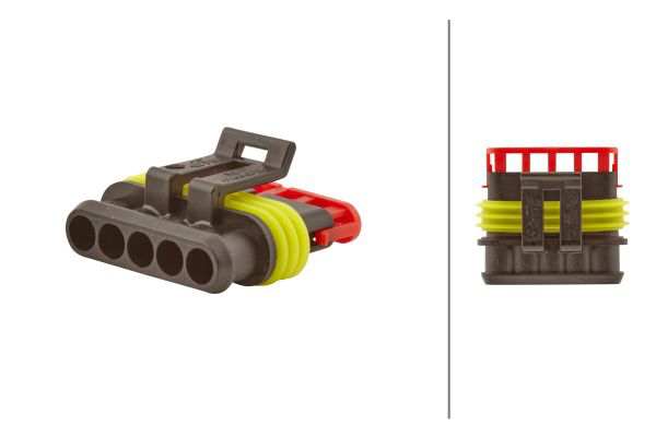 HELLA Plug housing 860078 Supplementary Article/Supplementary Info: with bush, Number of Poles: 5, Plug Type: Parallel Connector 
Supplementary Article/Supplementary Info: with bush, Number of pins: 5, Plug Type: Parallel Connector, Assy./disassy. by qualified personnel required!: