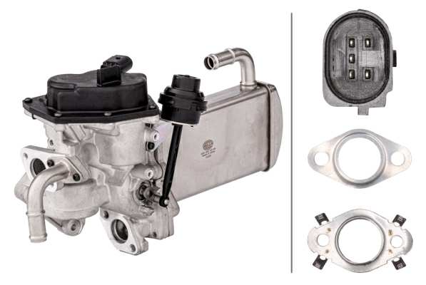 HELLA EGR valve 11109882 Supplementary Article/Info 2: with EGR valve, Supplementary Article/Supplementary Info: with gaskets/seals, with EGR cooler, Number of pins: 5, Operating Mode: Electric, Assy./disassy. by qualified personnel required!: