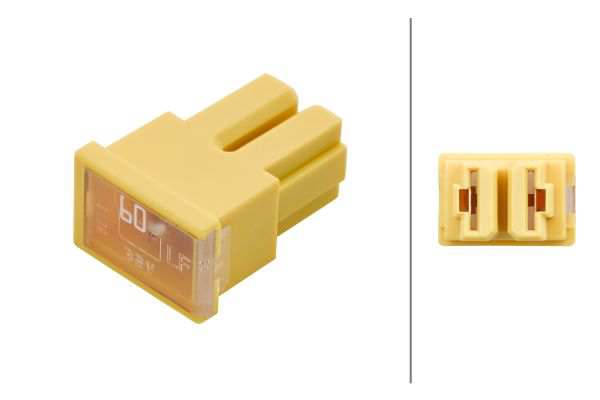 HELLA Fuse 273112 Colour: Yellow, Rated Current [A]: 60 
Fuse Type: PAL block fuse, Series2, Current Strength [A]: 60, Voltage to [V]: 32, Temperature range from [°C]: -40, Temperature range to [°C]: +125, Width [mm]: 23, Depth [mm]: 16,4, Height [mm]: 30,6, DIN/ISO: JASO 0612, Colour: yellow, Packing Type: Blister Pack, Assy./disassy. by qualified personnel required!: