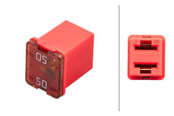 HELLA Sicherung 913791 Sicherungsausführung: für niedrige JCASE-Sicherung, Stromstärke [A]: 50, Spannung bis [V]: 58, Temperaturbereich von [°C]: -40, Temperaturbereich bis [°C]: +125, Breite [mm]: 12, Tiefe [mm]: 14,5, Höhe [mm]: 16, DIN/ISO: 8820-4, erfüllt SAE-Norm: 2741, Farbe: rot, Gebindeart: Blisterpack, Montage/Demontage durch Fachpersonal erforderlich!: