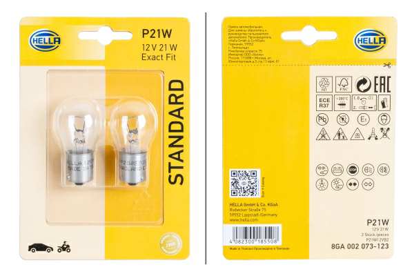 HELLA Glühlampe 364988 2 PCs/Blasen
Sockelausführung: BA15s, Lampenart: P21W, Spannung [V]: 12, Nennleistung [W]: 21 Technische Information: Doppelte Lebensdauer gegenüber Standartlampen. Sorgt für sicheres Fahren bei Tag und bei Nacht.
Kann aus Gründen der Qualitätssicherung nicht zurückgenommen werden! 1.