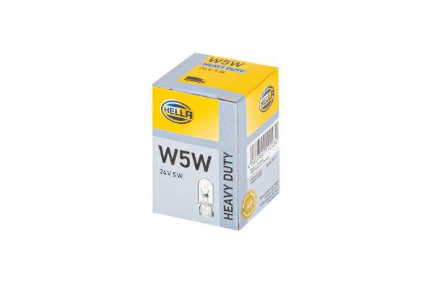 HELLA Bulb 10896174 Dashboard, W5W, 5W; 10 pieces
Voltage [V]: 24, Rated Power [W]: 5, Lamp Type: W5W, Registration Type: ECE approved, Packing Type: Box, Light Design: Halogen, Socket Type bulb: W2.1x9.5, Assy./disassy. by qualified personnel required!:
Cannot be taken back for quality assurance reasons! 1.