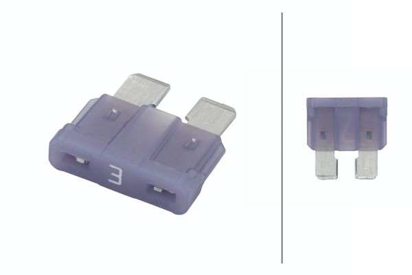 HELLA Fuse 398044/2 Colour: Purple, Rated Current [A]: 3 
Fuse Type: ATO fuse, Current Strength [A]: 3, Voltage to [V]: 32, Temperature range from [°C]: -40, Temperature range to [°C]: +125, Width [mm]: 19,1, Depth [mm]: 5,1, Height [mm]: 18,8, DIN/ISO: 8820-3, fulfils SAE norm: J1284, Contact surface: Tin-plated, Colour: purple, Housing material: PA (polyamide), Packing Type: Blister Pack, Assy./disassy. by qualified personnel required!: