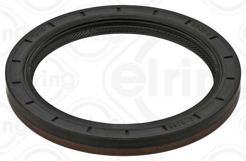 ELRING Transmission gear seal 11113286 Inner diameter [mm]: 67, Outer diameter [mm]: 85, Height [mm]: 9, Radial Shaft Seal Design: A/BS2, Swirl Type: Left-hand Twist, Material: ACM (Polyacrylate), Dust Cover: with dust lip 1.