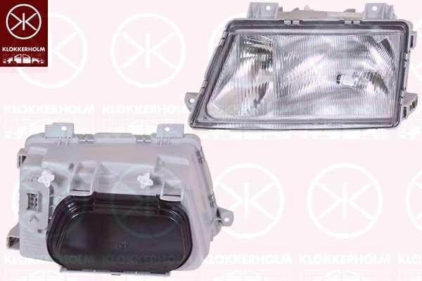 KLOKKERHOLM Headlamp 10726410 Fitting Position: Right, Lamp Type: H1/H1/H1, Vehicle Equipment: for vehicles with headlight levelling, Illuminance [lx]: 12,5