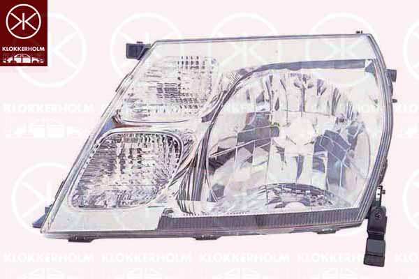 KLOKKERHOLM Headlamp 10726274 Fitting Position: Right, Lamp Type: H4, Vehicle Equipment: for vehicles with headlamp levelling, Illuminance [lx]: 28 
Fitting Position: Right, Lamp Type: H4, Illuminance [lx]: 27,5, Vehicle Equipment: for vehicles with headlight levelling, Supplementary Article/Info 2: without motor for headlamp levelling