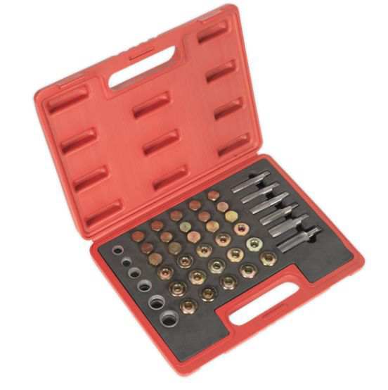 SEALEY Drain plug thread repair set 11518837 Comprehensive thread repair kit ideal for repairing oil sump, transmission and differential drain bolt threads. Dimensions: M13x1.25, M13x1.5, M15x1.5, M17x1.5, M20x1.5, M22x1.5 mm
Cannot be taken back for quality assurance reasons!