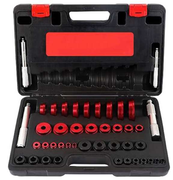 A.Z. MEISTERTEILE Bearing and bushing removal kit 11529659 Set of 43 pieces. 23 metric (red), 16 SAE (black) adapters and 4 Alu shanks.