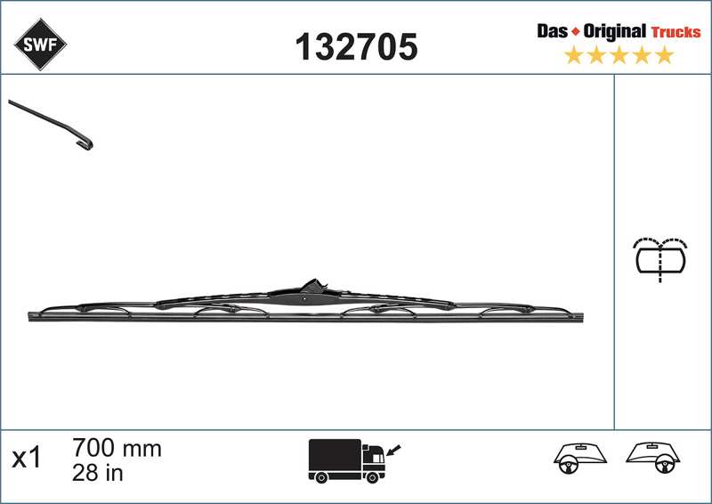 SWF Wiper blades 10199407 Wiper blade type: Bracket wiper blade, Length [mm]: 700, Supplementary Article/Info 2: with integrated washer-fluid jet 1.