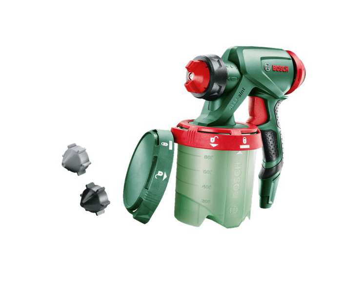 BOSCH Paint spray pistol 11539688 PFS 3000-2/PFS 5000 E Spray gun for all paint types. The SDS allows for quick refilling and easy cleaning. With a 1000 ml paint tank, minimising the number of refills required during work. ConstantFeed ensures an even coat of paint in all positions. With three nozzles for spraying interior wall paint, polish or lacquer. For use with PFS 3000-2 and PFS 5000 spray systems