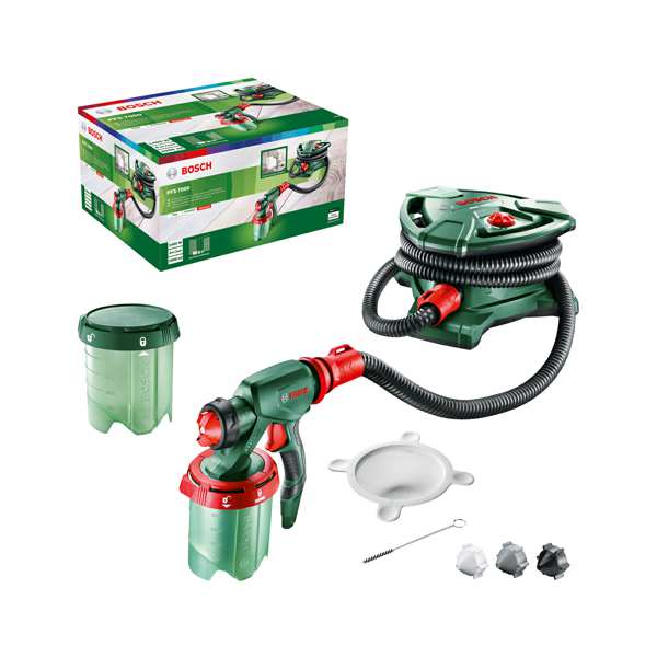 BOSCH Farbspritzpistolen-Set 11539693 PFS 7000 Farbspritzsystem, Nennleistungsaufnahme: 1400 W, Förderleistung: 0–700 ml/min, Farbauftrag: 4 m2/min, Tankvolumen: 1000 ml, Gewicht: 4,8 kg, Schlauchlänge: 4 m 1.