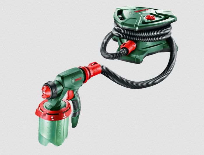 BOSCH Farbspritzpistolen-Set 11539691 PFS 5000 E Farbspritzsystem, Nennleistungsaufnahme: 1200 W, Förderleistung: 0–500 ml/min, Farbauftrag: 3 m2/min, Tankvolumen: 1000 ml, Gewicht: 4,8 kg, Schlauchlänge: 4 m