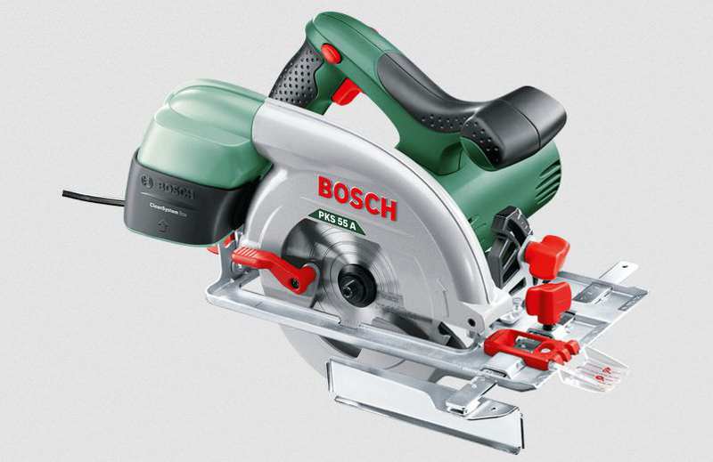 BOSCH Circular saw 11539843 PKS 55 A Hand-held circular saw, rated power input: 1200W, circular saw blade nominal diameter: 160mm, circular saw blade hole diameter: 20mm, idle speed: 5600 rpm, guide plate: 153x288mm, guard: aluminium, weight: 3.9kg, cutting depth range: 90deg 0-55mm, 45deg 0-38mm