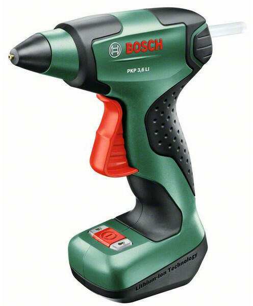 BOSCH Akku-Heißklebepistole 11539398 PKP 3.6 LI Akku-Klebepistole, Akkuspannung: 3,6 V, Akkukapazität: 1,5 Ah, Klebestiftdurchmesser: 7 mm, Klebestiftlänge: min. 150 mm, Aufwärmzeit: 15 s, Klebetemperatur: 170 °C, Gewicht: 0,255 kg 1.