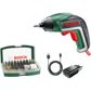 BOSCH Cordless Screwdriver 11539304 IXO V cordless screwdriver (1x 1.5Ah) + 32pcs bit set, 1.5Ah built-in battery + charger, 32pcs bit set, Battery voltage: 3.6V, Battery capacity: 1.5Ah, RPM: 215 rpm /min, Max torque soft/hard: 3/4.5 Nm, Charging time : 3h, Drill chuck: magnetic bit holder with six-blade clamp, Weight: 0.3kg, Screw diameter: 5 mm, Drill bit holder: magnetic bit holder with six-blade clamp, Weight: 0.3kg, Screw diameter: 5 mm 1.