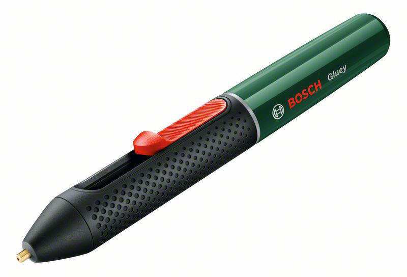 BOSCH Akku-Heißklebepistole 11539401 Gluey Akku-Klebepistole Evergreen, Batteriespannung: 2x1,2 V HR6 (AA), Batteriekapazität: 2,1 Ah, Klebeleistung: 2 g/min, Klebestiftdurchmesser: 7 mm, Klebestiftlänge: max. 20 mm, Aufwärmzeit: 60 s, Klebetemperatur: 150 °C, Gewicht: 0,12 kg