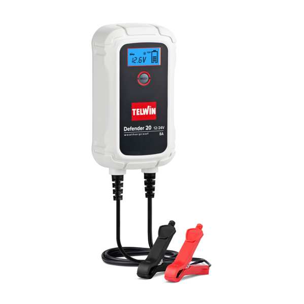 TELWIN Battery charger 11541174 Defender 20 - 230 V, 120 W, 12/24 V, 8/4 A charging current, for batteries max.90 Ah, with overcharge protection, reverse polarity protection