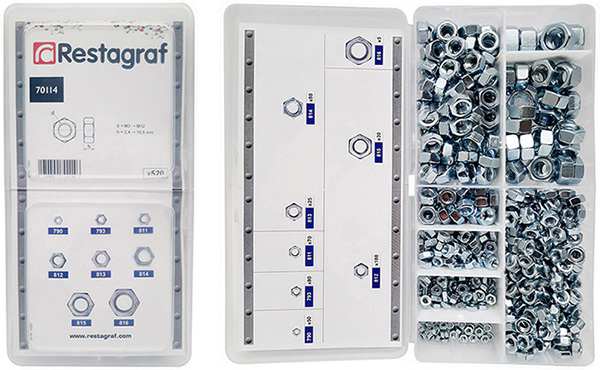 RESTAGRAF Mutter-Satz 10997513 Hexagya -Set, DIN 934, M3 - M12, 8 Größe, 520 PCs/Set