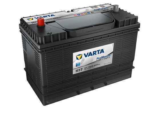 VARTA Battery 11052912 105Ah left positive,normal terminal
Voltage [V]: 12, Battery Capacity [Ah]: 105, Cold-test Current, EN [A]: 800, Post Positions: 9, Terminal Type: 1, Hold-down Type: B01, Length [mm]: 330, Width [mm]: 172, Height [mm]: 240, Battery: HEAVY DUTY [increased cycle and vibration proof] Technical Information: Engineered in Germany Patented PowerFrame® grid for reliable starting power, fast recharge and corrosion resistance. Meets all original criteria of the commercial vehicle manufacturer 1.