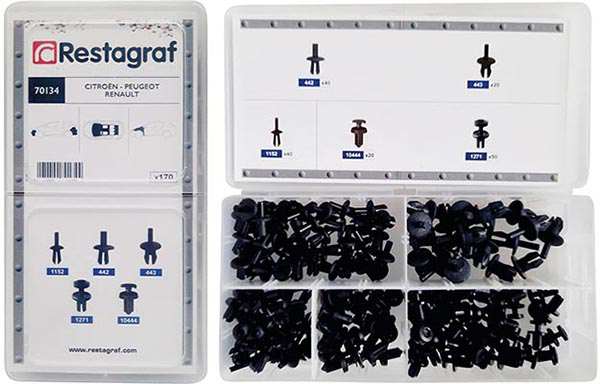 RESTAGRAF Clips set 10998798 Plastic rivet, D 5.5 - 8.5 mm, 5 types, 170 pcs/set