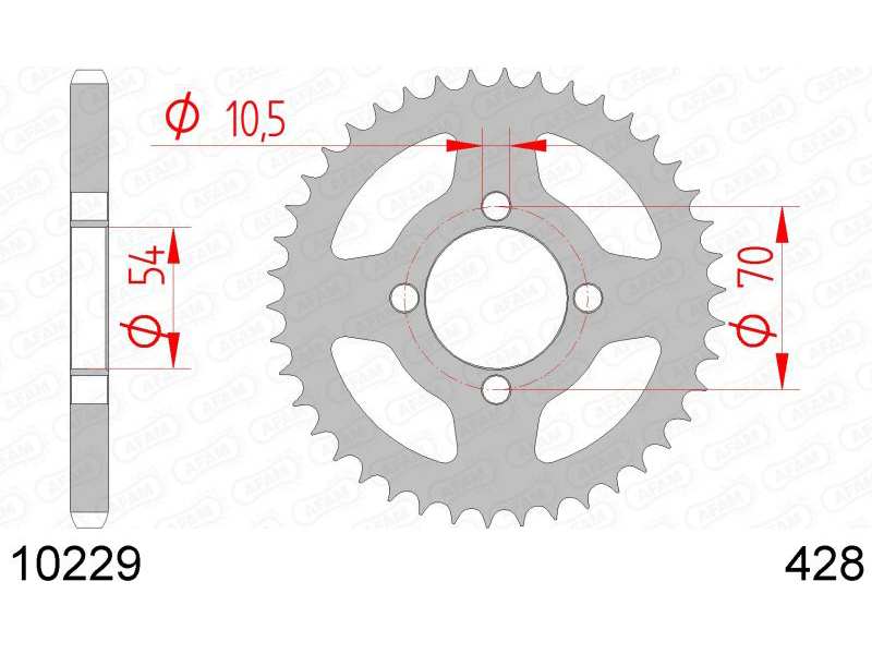 AFAM Kettenrad 10504319 Hinten für 428 Kette, Stahl, Zahnnummer: 42
Zähnezahl: 42, Material: Stahl, Oberfläche: verzinkt