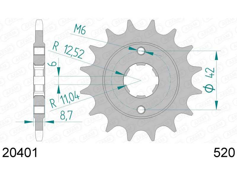 AFAM Kettenrad 10505384 Zuerst für Chain 520, Zahnnummer: 16
Zähnezahl: 16, Material: Stahl
