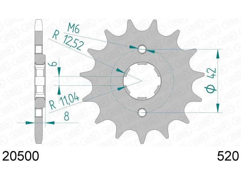AFAM Kettenrad 10505403 Zuerst für Chain 520, Zahnnummer: 15
Zähnezahl: 15, Material: Stahl