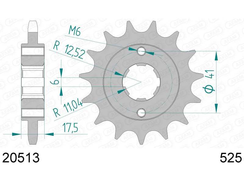 AFAM Kettenrad 10505437 Zuerst für Chain 525, Zahnnummer: 15
Zähnezahl: 15, Material: Stahl